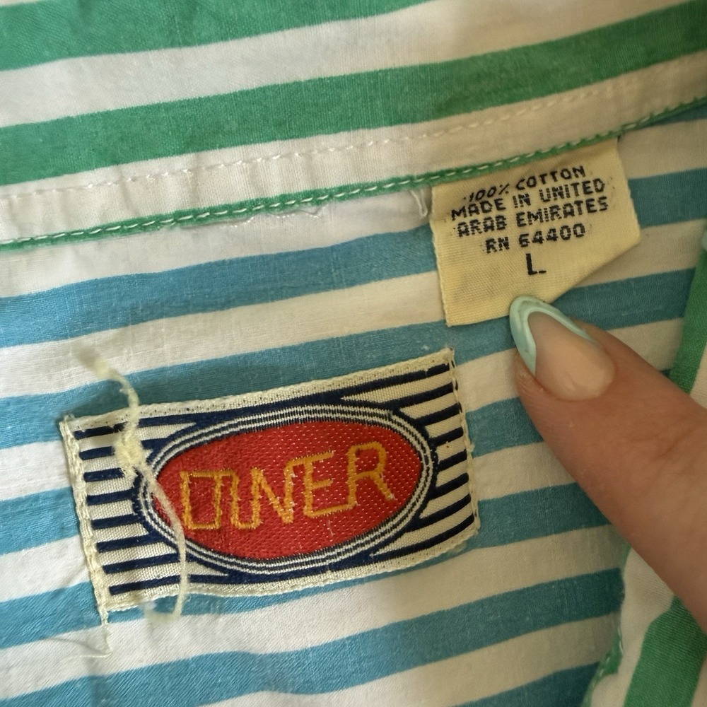 Duner Men's Large Colorful Striped Vintage 90's Short Sleeve Button Up Shirt - Picture 6 of 8